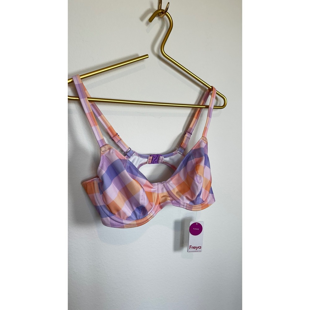 NWT Freya Women's Harbour Island Underwire Plunge Top Bikini 36D Gingham - Picture 3 of 6